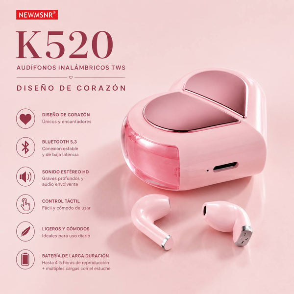 Auriculares inalámbricos Bluetooth giratorios en forma de corazón